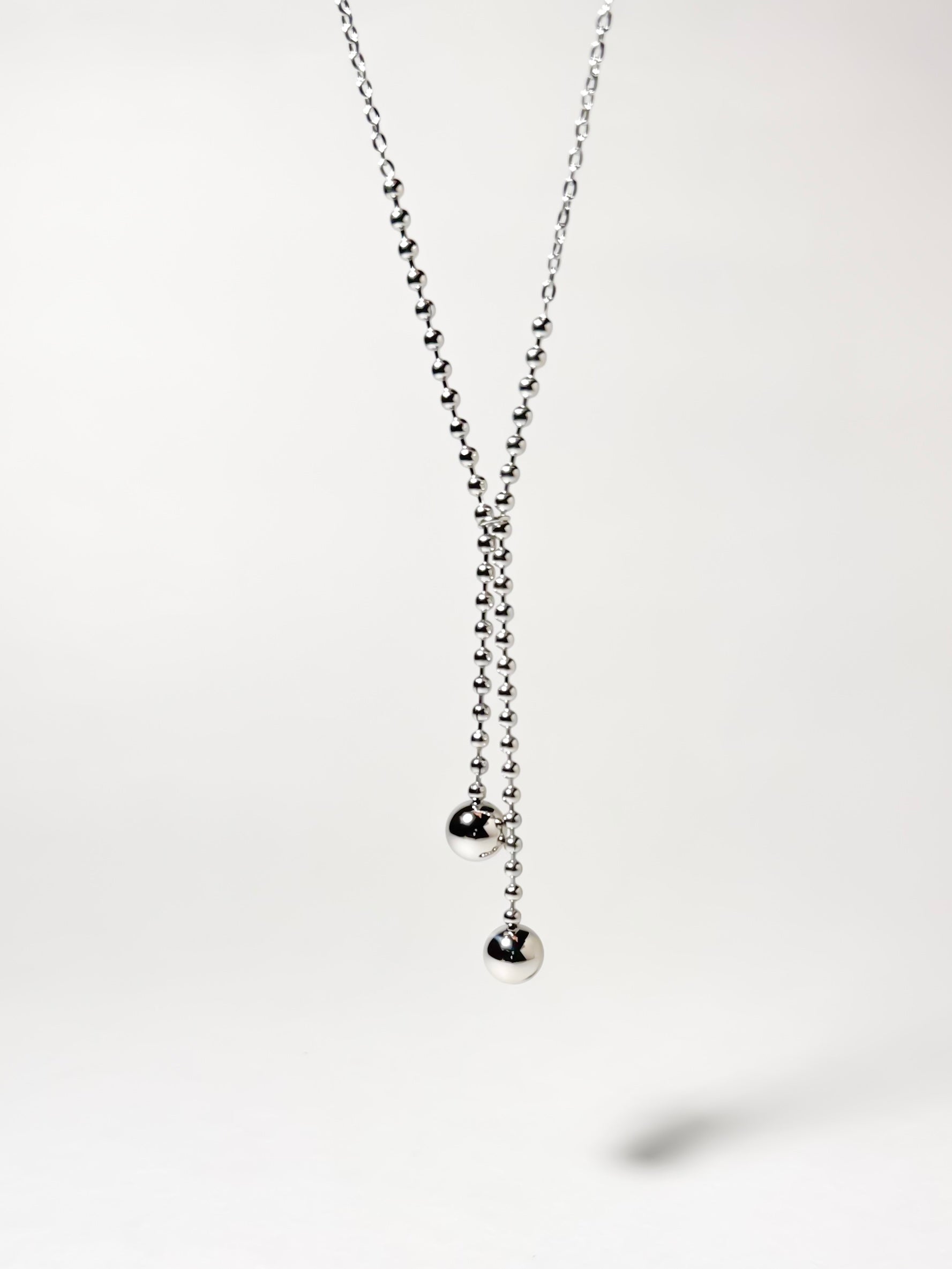 BEADED DROP NECKLACE - SILVER